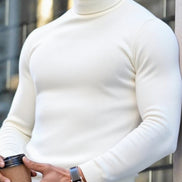 Men's Ribbed Turtleneck Knit Jumper with Long Sleeves