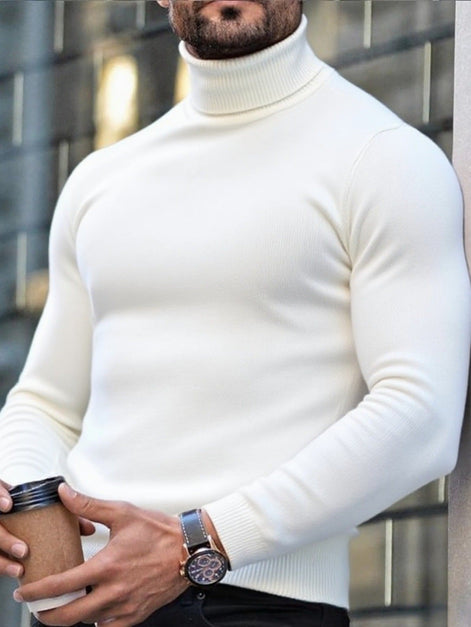 Men's Ribbed Turtleneck Knit Jumper with Long Sleeves