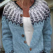 Cora Fair Isle Yoke Button-Up Women's Knitted Cardigan with Vintage Icelandic Pattern