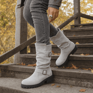 Women's Suede Winter Boots with Ribbed Cuff and Lug Sole