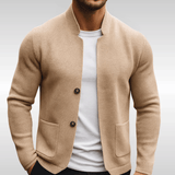 Men's Structured Knit Blazer Cardigan with Mandarin Collar