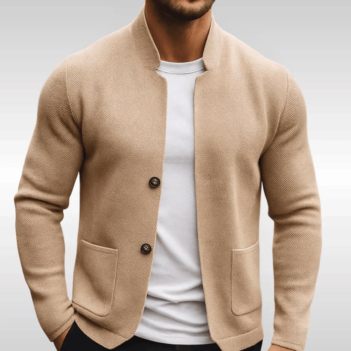 Men's Structured Knit Blazer Cardigan with Mandarin Collar