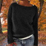 Women's Textured Boat Neck Knitted Jumper with Long Sleeves