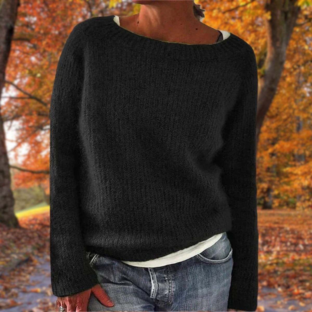 Women's Textured Boat Neck Knitted Jumper with Long Sleeves