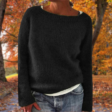 Women's Textured Boat Neck Knitted Jumper with Long Sleeves