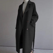 Longline Double-Breasted Women's Wool Blend Coat for Winter