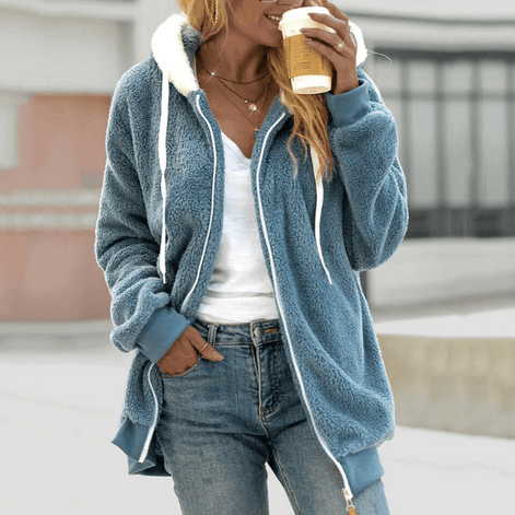 Wendy Oversized Zip-Up Fleece Hoodie with Sherpa Lined Hood