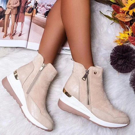 Women's Wedge Ankle Boots with Croc-Effect Panels and Side Zips