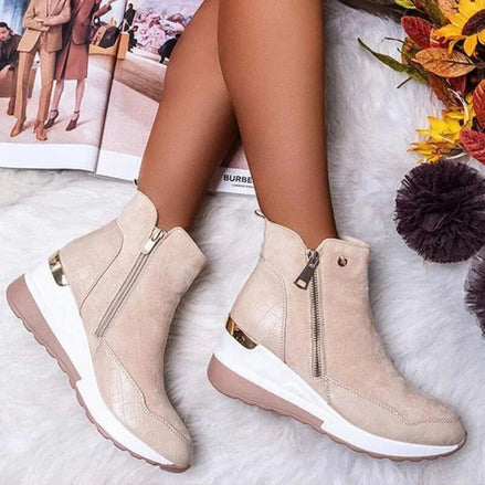 Women's Wedge Ankle Boots with Croc-Effect Panels and Side Zips