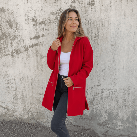 Women's Longline Hooded Zip-Up Jacket with Pockets