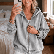 Women's Washed Relaxed Zip-Up Hoodie Jacket with Lined Hood
