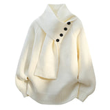 Women's Ribbed Knit Jumper with Draped Scarf-Neck Collar