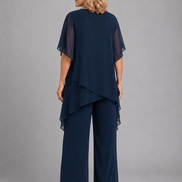 Women's Chiffon Two-Piece Co-Ord Set with Layered Top and Wide-Leg Trousers