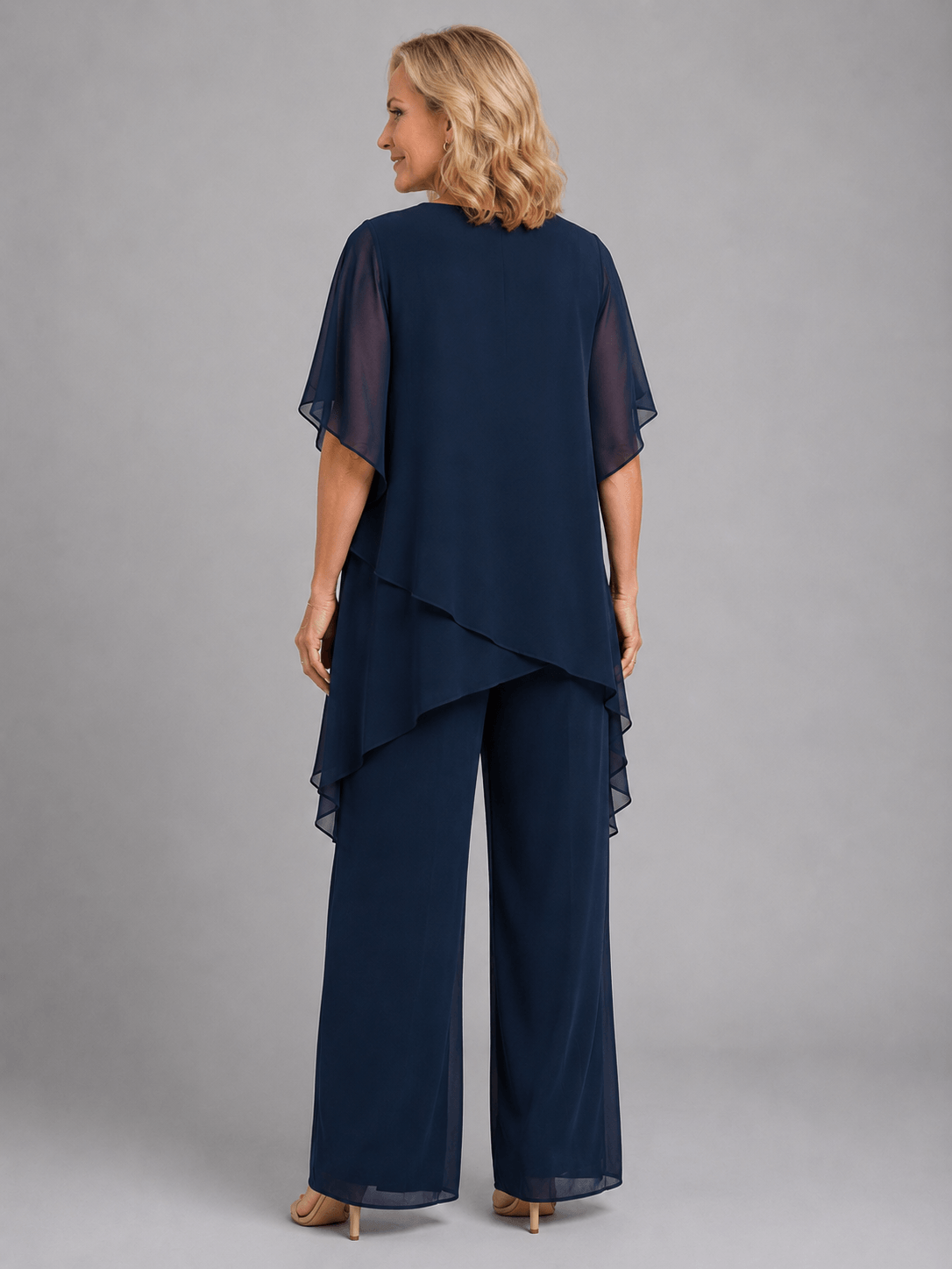 Women's Chiffon Two-Piece Co-Ord Set with Layered Top and Wide-Leg Trousers
