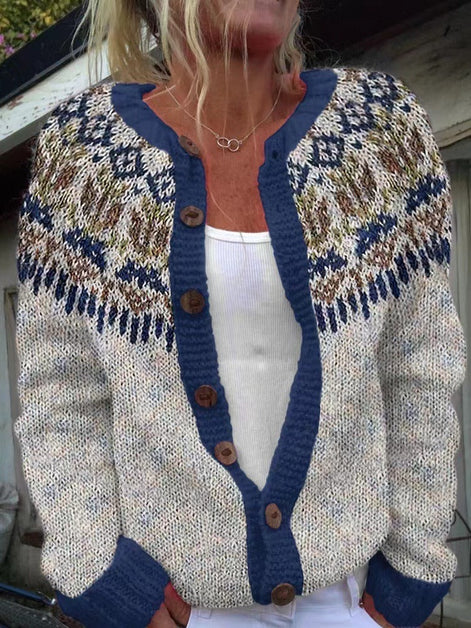 Harper Fair Isle Knitted Cardigan with Button Front