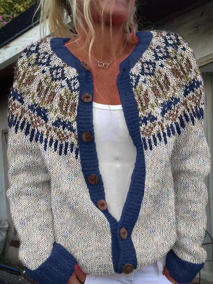Harper Fair Isle Knitted Cardigan with Button Front