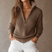 Women's Half-Zip Textured Knit Jumper with Convertible Collar
