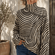 Women's Striped Roll-Neck Knitted Jumper with Contrast Pattern