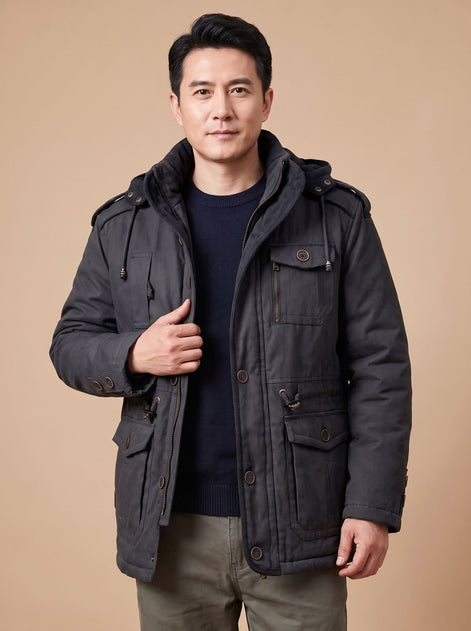 Bartholomew Hooded Multi-Pocket Padded Military Jacket for Men in Winter Parka Style