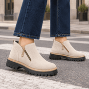 Women's Lugged-Sole Suede Zip-Up Ankle Boots