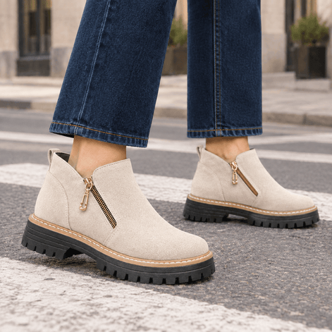 Women's Lugged-Sole Suede Zip-Up Ankle Boots