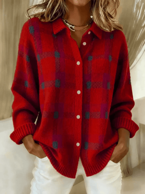 Esmeralda Plaid Cotton Flannel Button-Up Long Sleeve Blouse for Women