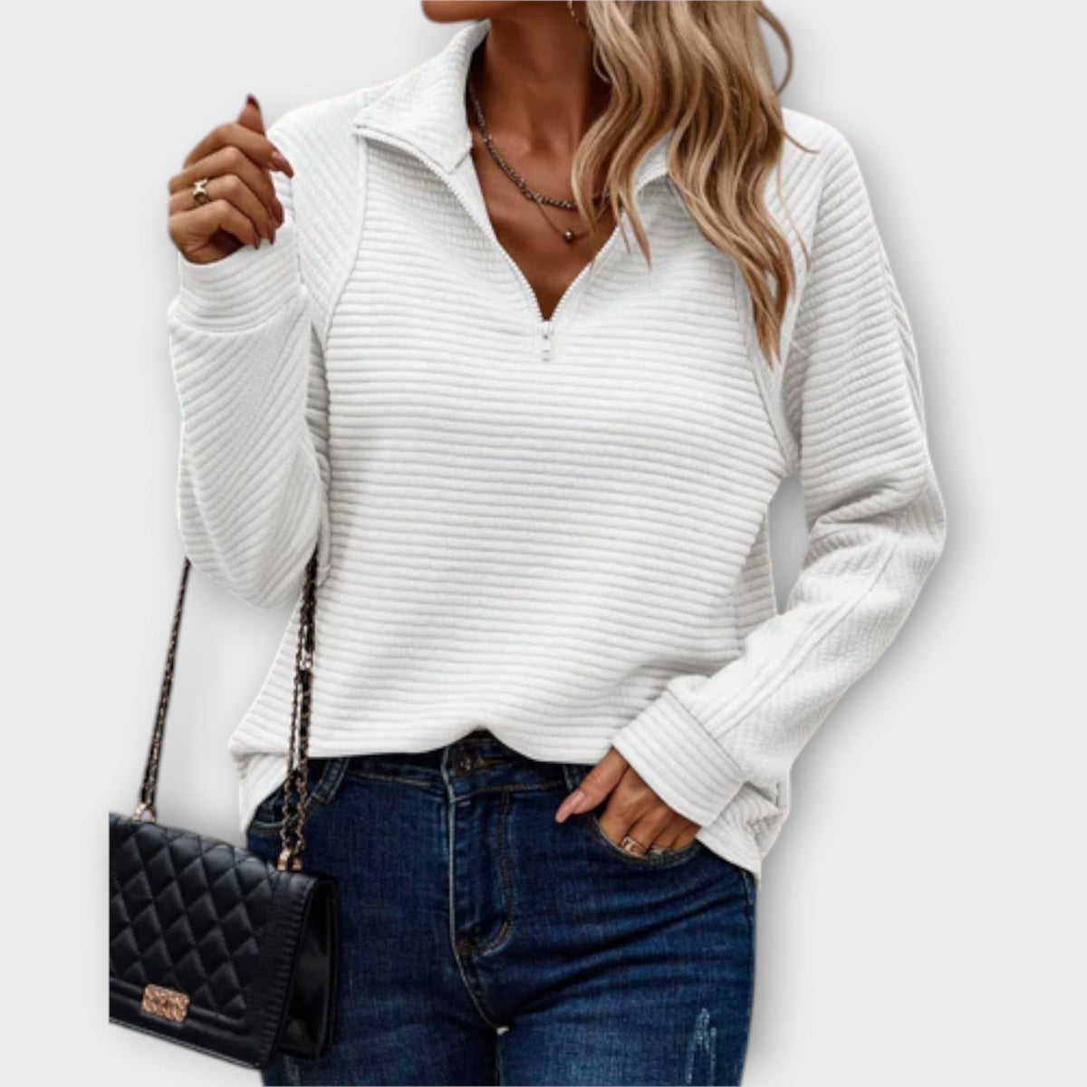 Chrystah Ribbed Quarter-Zip Sweatshirt for Women's Wardrobe