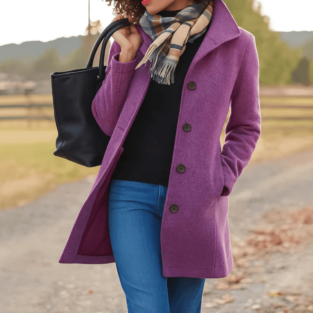 Helga Women's Wool Blend Winter Coat with Button-Front Closure