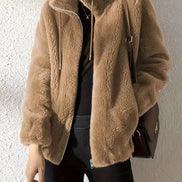 Phoebe Faux Fur Zip-Up Women's Coat with Drawstring Stand Collar