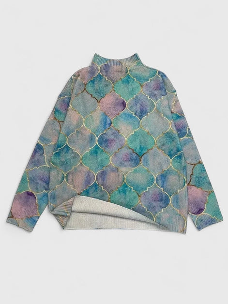 Selah Tie-Dye Turtleneck Women's Knitted Jumper with Metallic Print