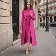 Women's Double-Breasted Structured Longline Wool-Look Coat with Gold Buttons