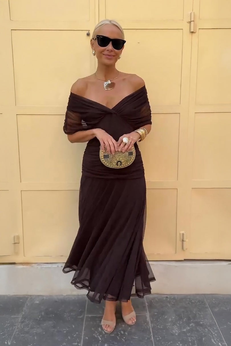 Wrap V-Neck Mesh Overlay Midi Dress for Christmas Party Events