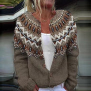 Adeline Women's Fair Isle Yoke Knitted Cardigan with Wooden Buttons