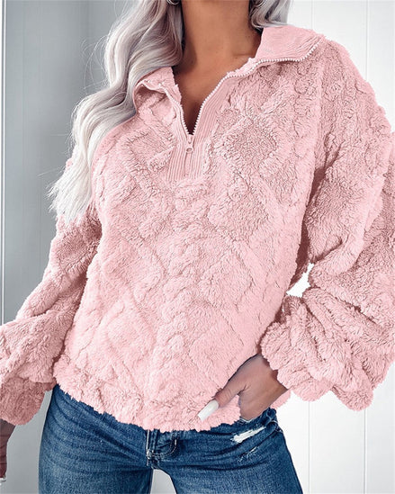 Women's Textured Fleece Quarter-Zip Pullover with Stand Collar