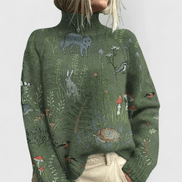 Centenia Floral Roll Neck Women's Knitted Jumper with Ribbed Cuffs