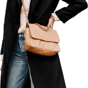 Women's Notch Lapel Double-Breasted Long Wool Winter Coat with Side Pockets