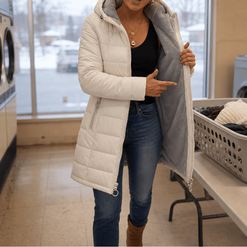 Women's Plush-Lined Hooded Longline Quilted Puffer Jacket