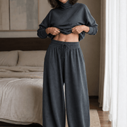 Women's Turtleneck Knitted Jumper and Wide-Leg Trousers Lounge Set
