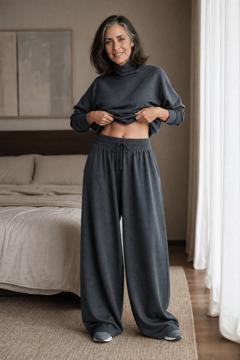 Women's Turtleneck Knitted Jumper and Wide-Leg Trousers Lounge Set