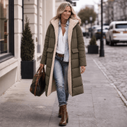 Reversible Hooded Long Puffer Coat with Faux Shearling Lining
