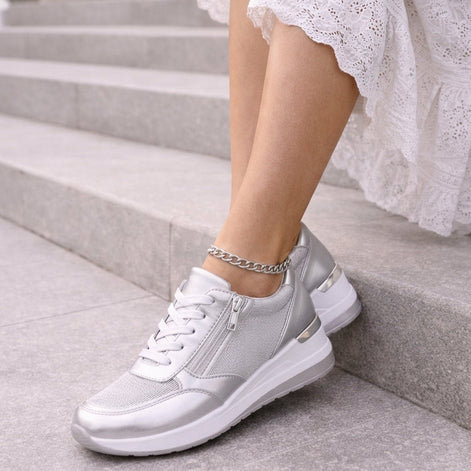 Chloe Platform Lace-Up Cushioned Sneakers with Side Zip