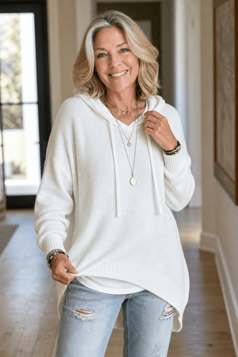 Women's Oversized Hooded Knitted Jumper with Drawstring