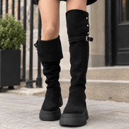 Venturi Faux Suede Platform Over-the-Knee Boots with Foldover Cuff and Buckle Detail