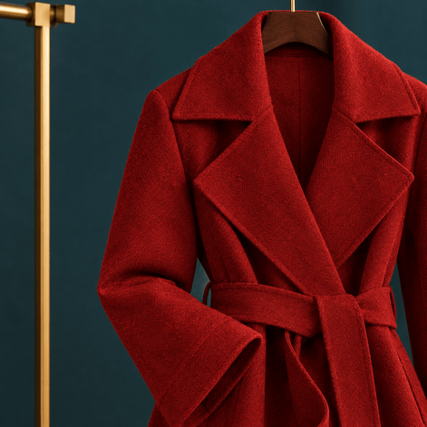 Giulia-Jane Women's Belted Wool Winter Coat with Notched Lapels and Wrap Front