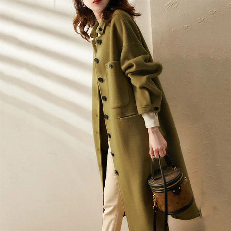 Maria Button-Front A-Line Wool-Blend Winter Coat for Women