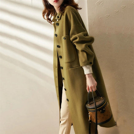Maria Button-Front A-Line Wool-Blend Winter Coat for Women