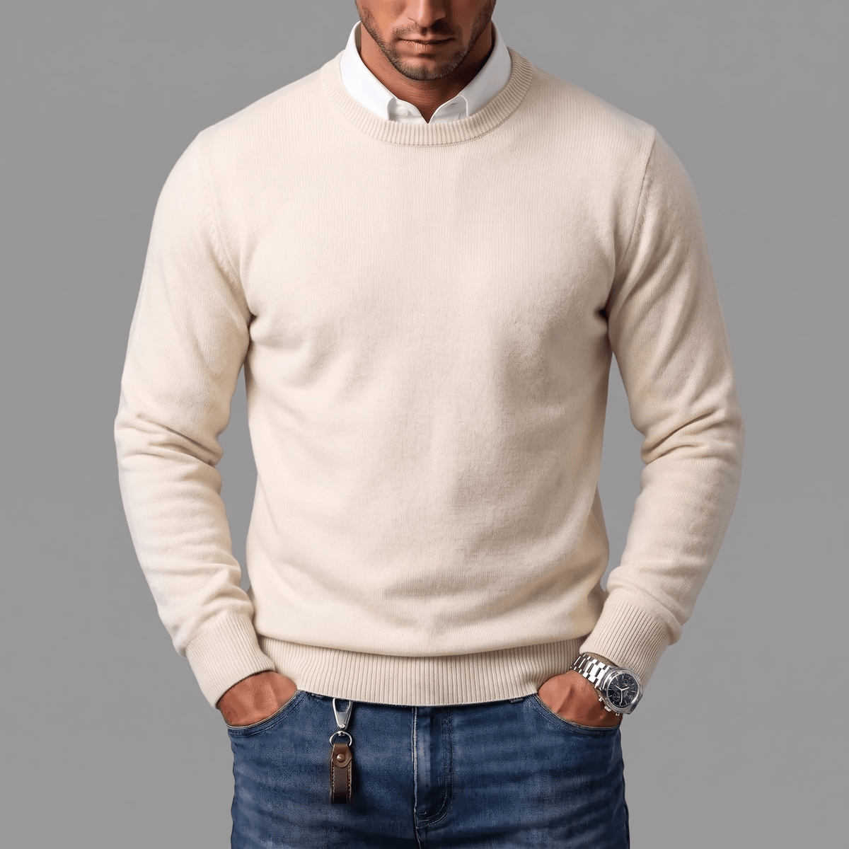 Men's Merino Wool Blend Crewneck Knit Jumper