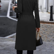 Karen Belted Double-Breasted Long Women's Trench Coat in Polyester