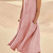 Sleeveless Linen Midi Dress with Pockets for a Christmas Party