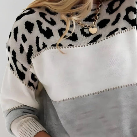 Viola Colour-Block Leopard Print Women's Knitted Jumper